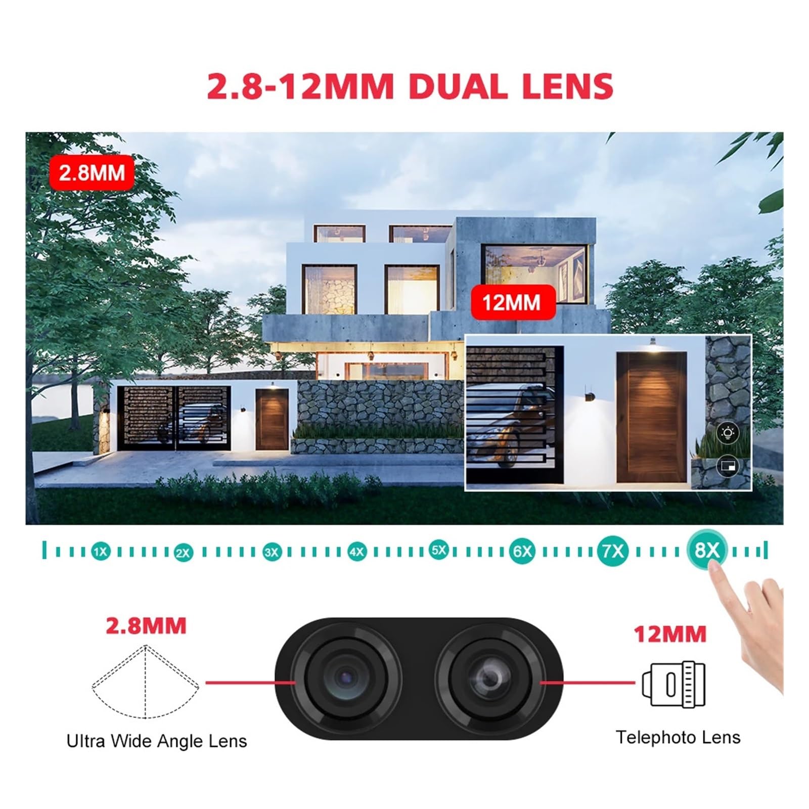 Telecamera WiFi esterna PTZ a doppio obiettivo da 8 MP 4 MP | Caméra IP 8X Zoom Avec Suivi Humain Par IA Et Zoom Automatique Pour La Surveillance De Sécurité(Eu plug,4MP WIFI Add 32GB)