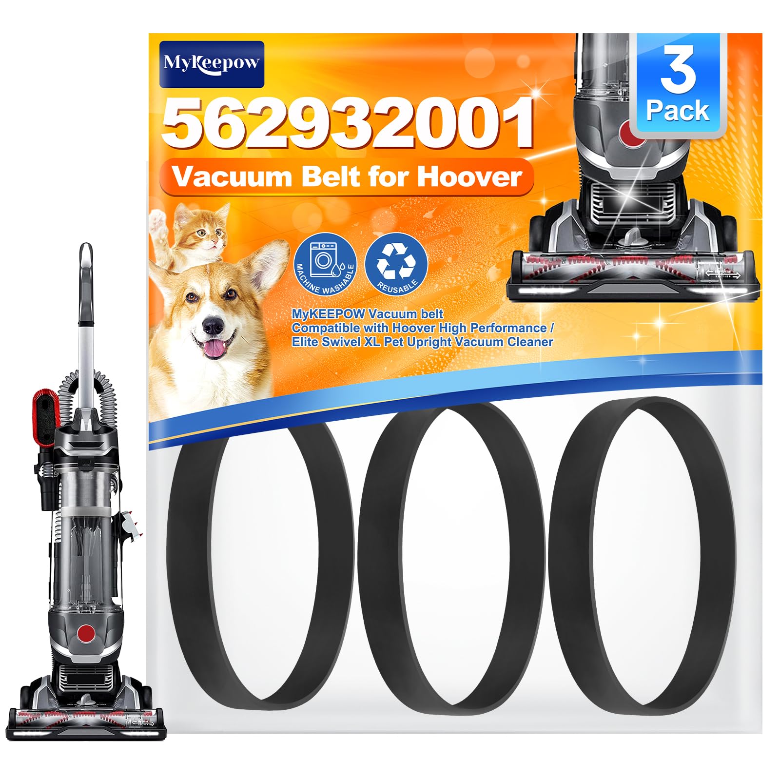 MyKEEPOW Vacuum Belt for Hoover High Performance Swivel XL Pet Upright Vacuum Cleaner Models UH75110, UH75250, UH75200, UH75210, UH75110, UH75100,