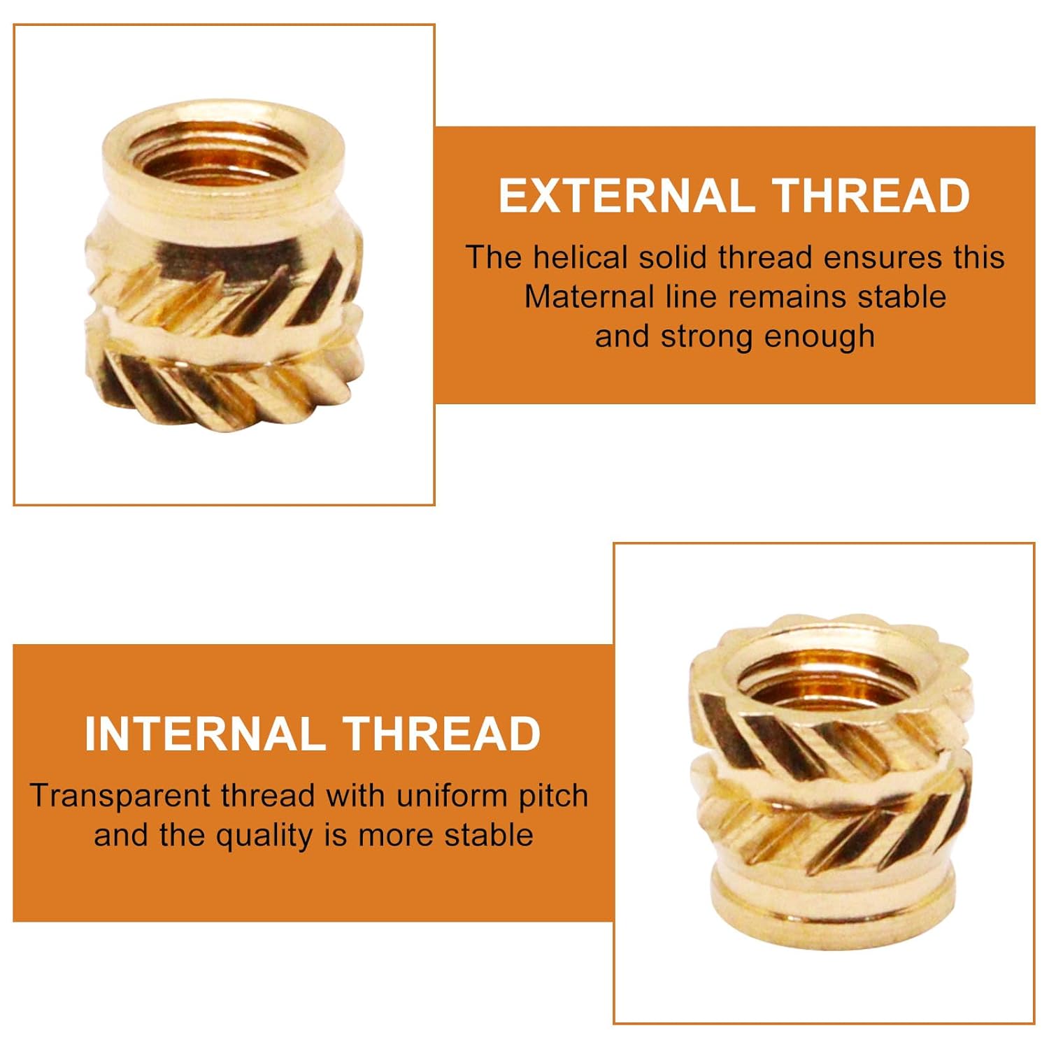 100pcs M3 x L4 x D4.5 Brass Knurled Nuts, Industrial Grade, Gold, Right Hand, Fine Pitch, Fully Threaded, Heat Set Inserts for Plastic & 3D Printing Components