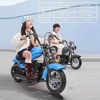 Electric Motorcycle for Kids, 24V 250W Dirt Bike, Two Speed Max Up to 14MPH & 60 Minutes Continuous, with Led Lights, Leather Seat, Rear Brake, Electric Motorbike for Kids/Teens, Blue