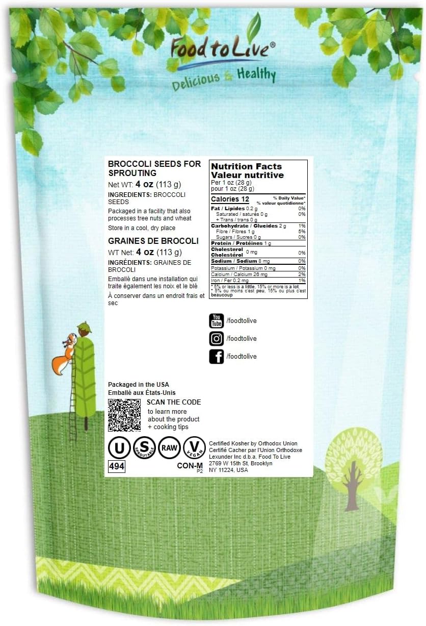 Broccoli Seeds for Sprouting, 1 Pound – Vegan, Kosher, Sirtfood, Bulk. Rich in Sulforaphane, Vitamin C, Vitamin A. Great for Growing Sprouts, Microgreens. High Germination Rate : Vegetable Plants : Patio, Lawn & Garden