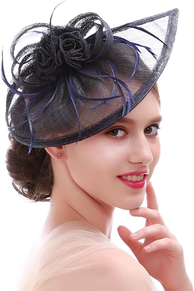 YCABJ Sinamay Fascinator Hat Feather Party Pillbox Hat for Women