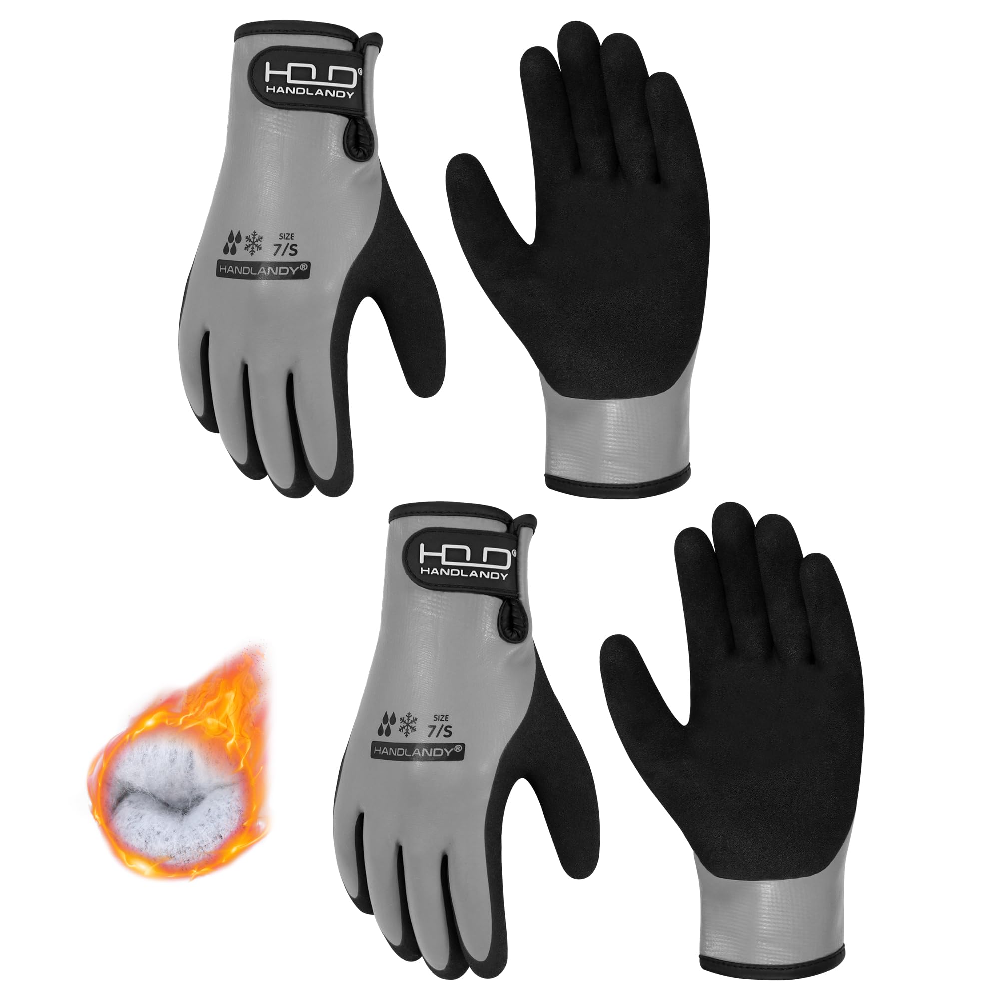 HANDLANDY HLDD 2 Pairs Waterproof Work Gloves for Men and Women, Freezer Work Glove for Cold Weather, Thermal Winter Gloves With Grip