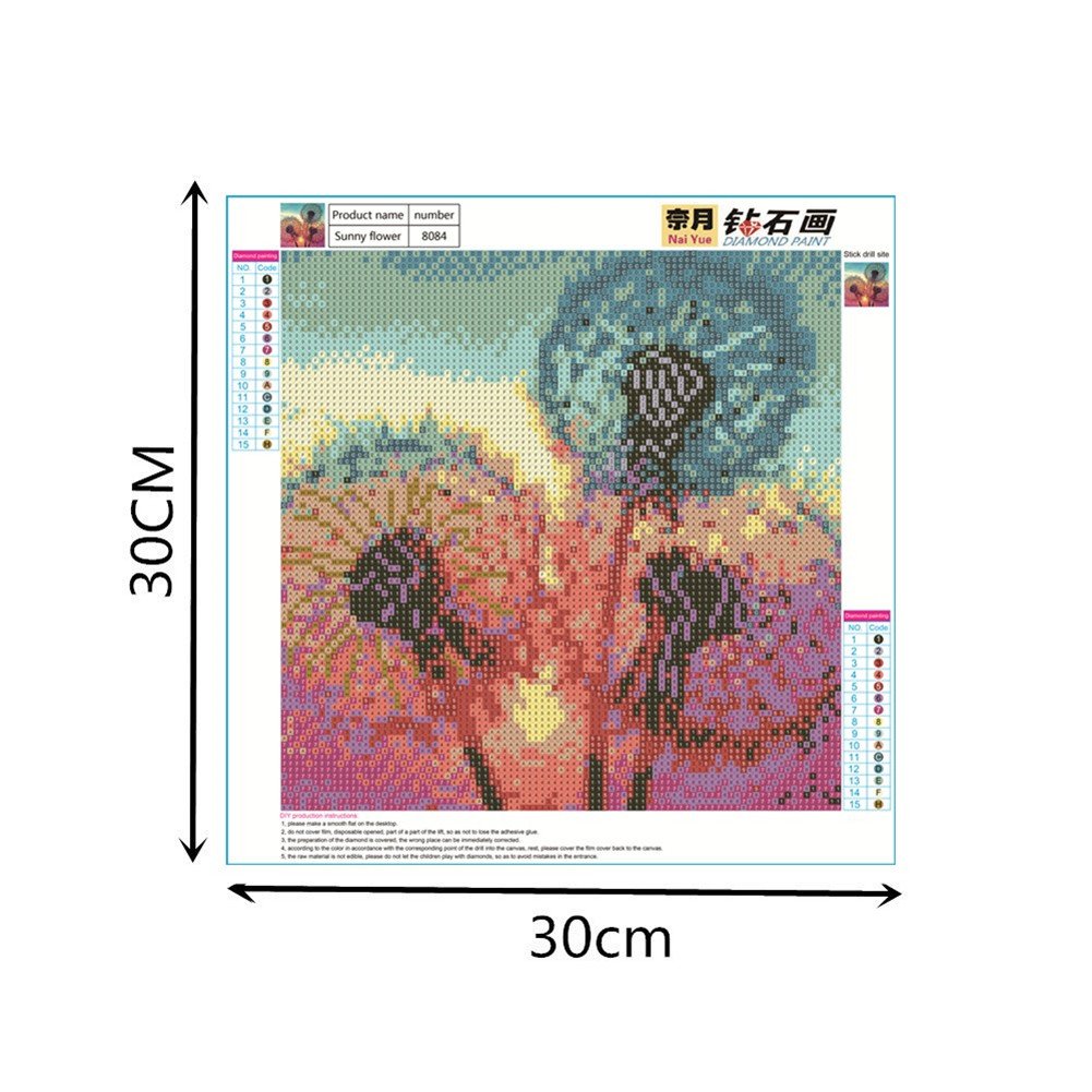 YEESAM ART Diamant Malerei Set - Löwenzahn & Sonne 30x30cm DIY 5D Strass Bild Zum Selbermachen