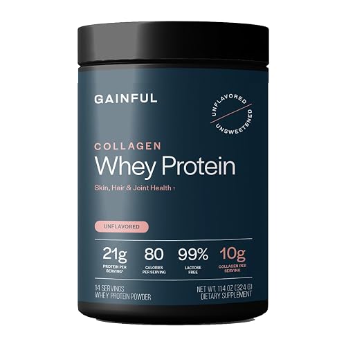 Gainful Collagen Whey Protein Powder, 21g Protein per Serving, Unflavored,