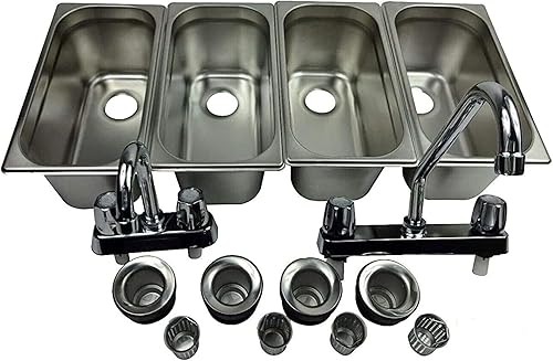 Juego de fregadero de concesión de acero inoxidable estándar de 4 compartimentos y lavado de manos para soporte de concesión remolque de alimentos