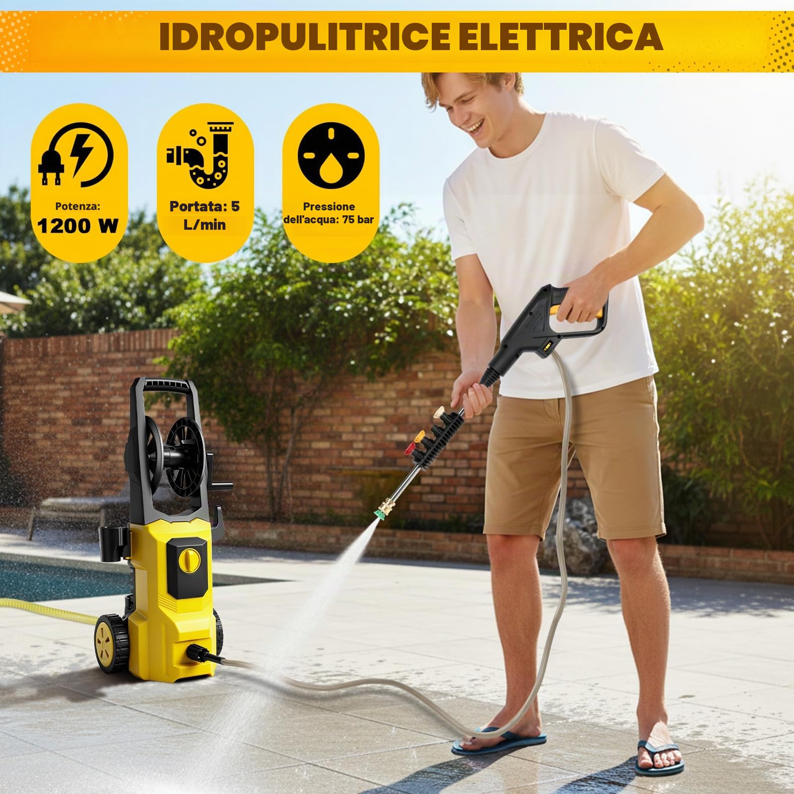 Idropulitrice ad alta Pressione, Pressione di lavoro 80 bar, portata 300 l/h, Idropulitrice portatile con ugello regolabile, per auto, recinzioni, terrazze, incl. tubo da 10 m
