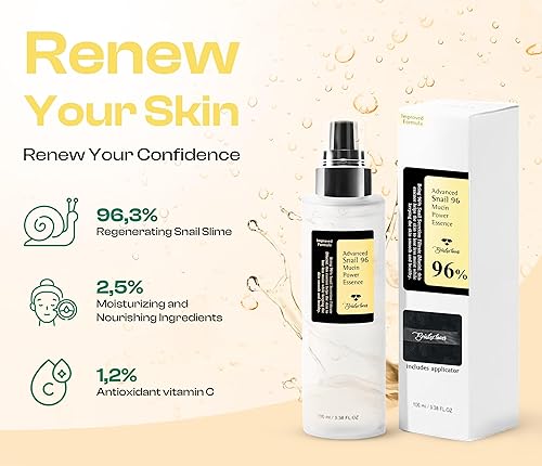 Miniatura 2 de BRIALEX LOVE'S Suero de mucina de caracol 96% fórmula coreana mejorada con vitamina C, 3.4 fl oz + aplicador profesional, hidratación profunda,