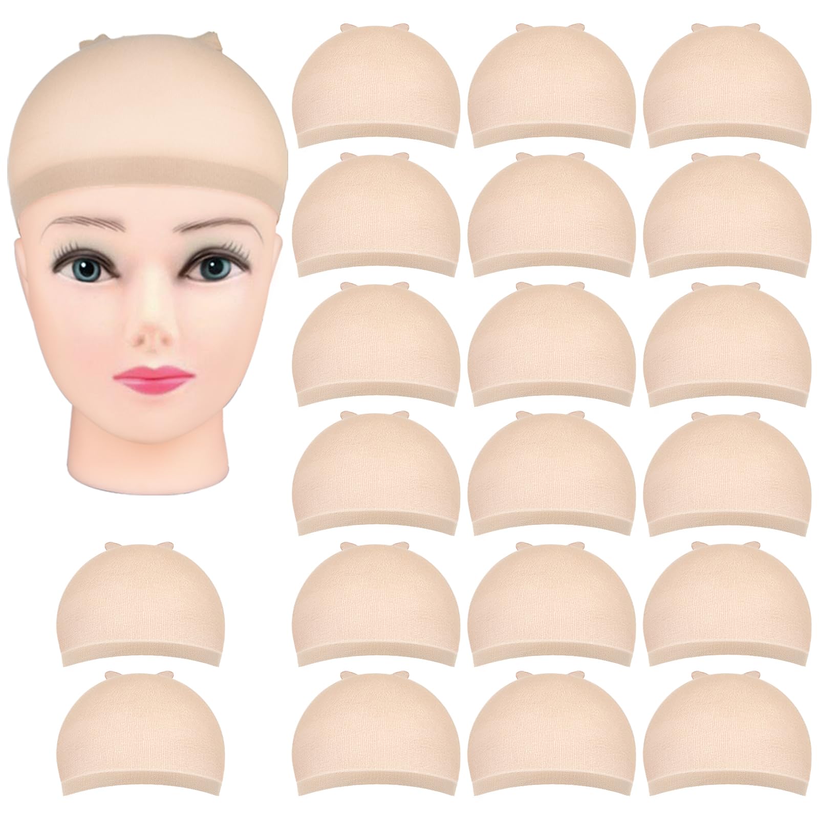 MORGLES Beige Wig Caps, 20pcs Stretchy Nylon Wig Caps Stocking Caps For Wigs Wig Caps For Women Man (Natural Nude)