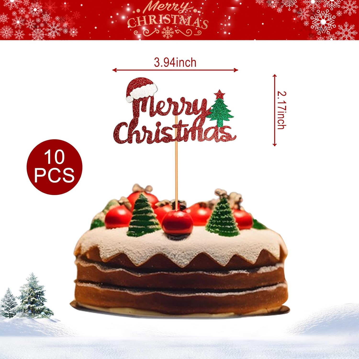 Christmas Cake Topper Merry Christmas Cupcake Toppers Xmas Holiday Cake Toppers Festive Decorative Cake Accessories Party Cake Decoration for Christmas 10pcs