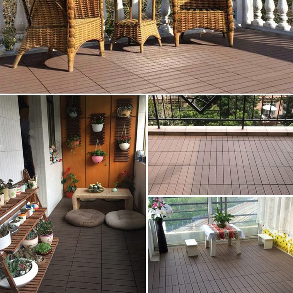 WPC Carrelage en Plastique Composite Revêtement de sol Extérieur Dalles en Bois-plastique Extérieur Caillebotis Système Plug-in pour Terrasse Jardin Balcon (11 pièces-30 * 30cm (marron))