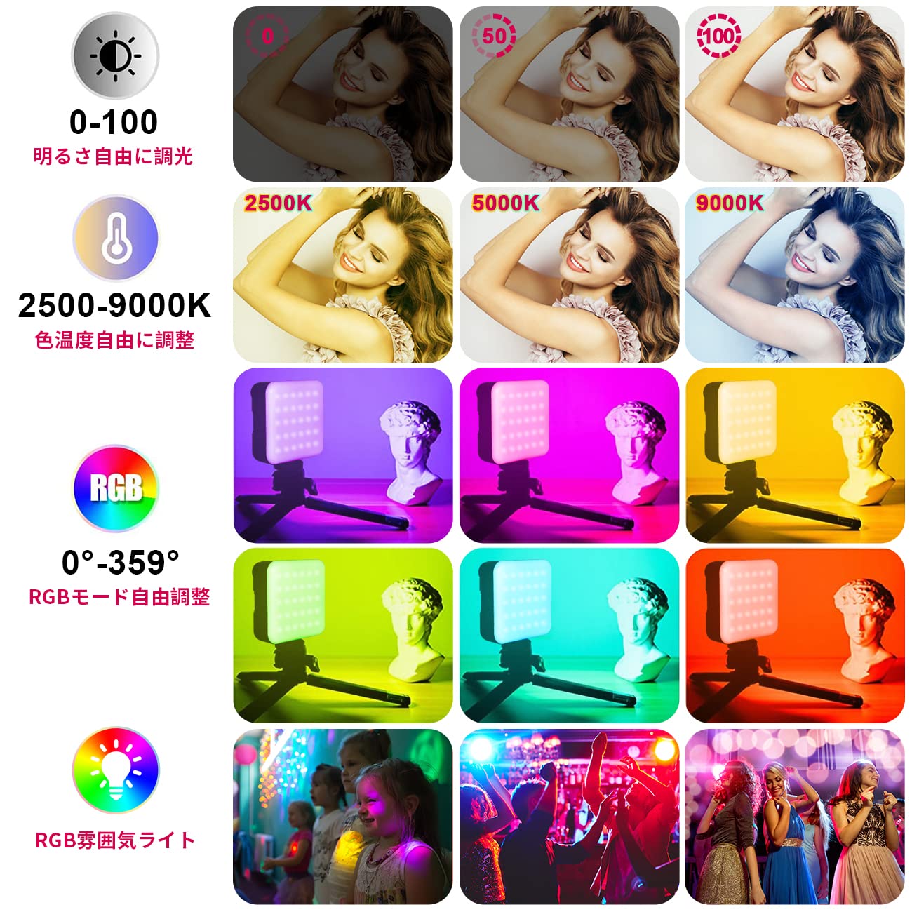 Amazon | カメラ ライト LEDビデオライト RGB カラーストロボ