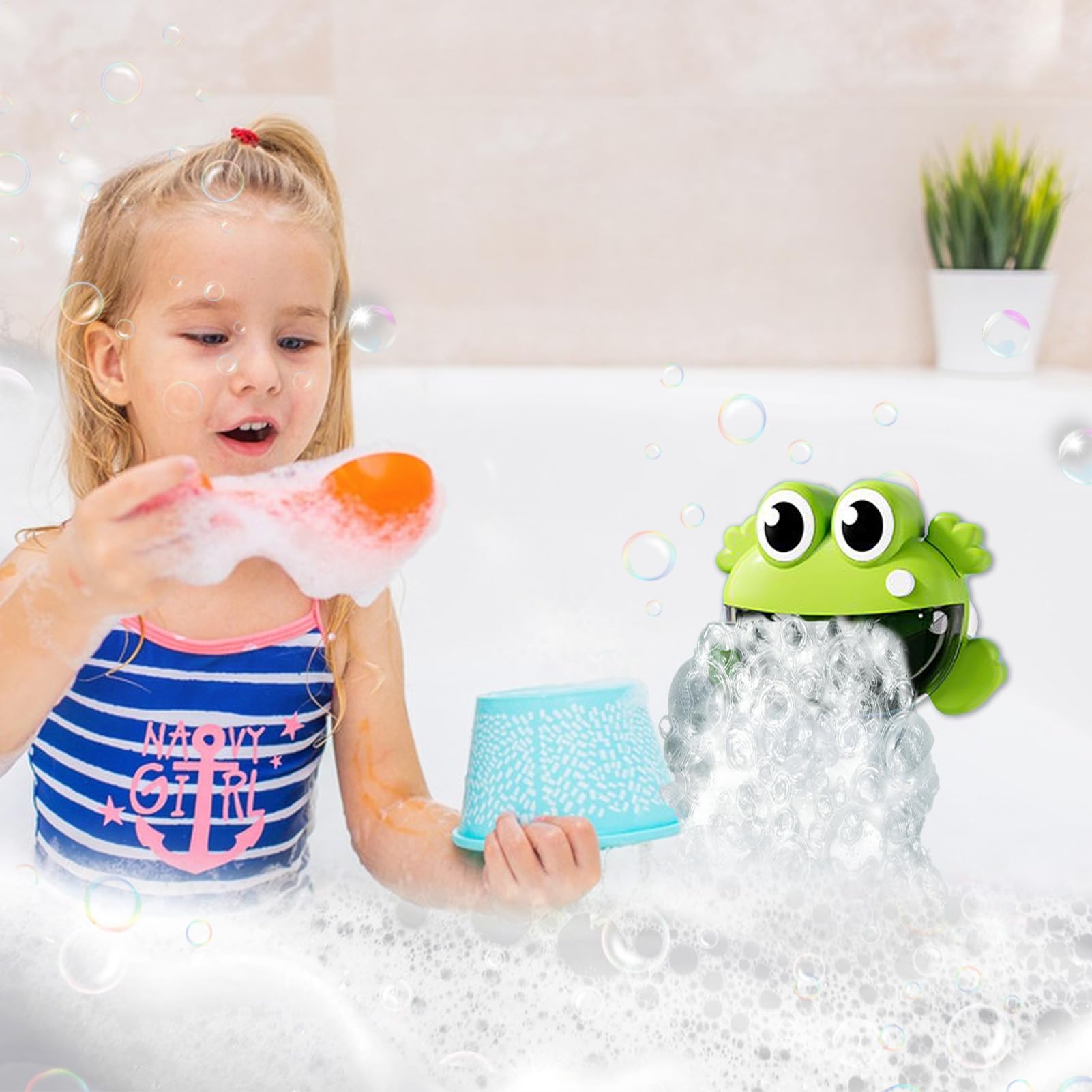 Bubble Machine Bath - ABS Automatic Maker with Frog Crocodile Design | Cute Toy | Foam Bubble Generator | Play Entertainment Device for Kids Bathroom — view 4