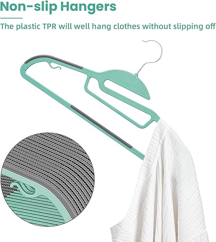 Miniatura 9 de Paquete de 50 perchas de plástico resistentes con diseño antideslizante, 0.2 pulgadas de grosor, gancho giratorio de 360, organizador de ahorro de