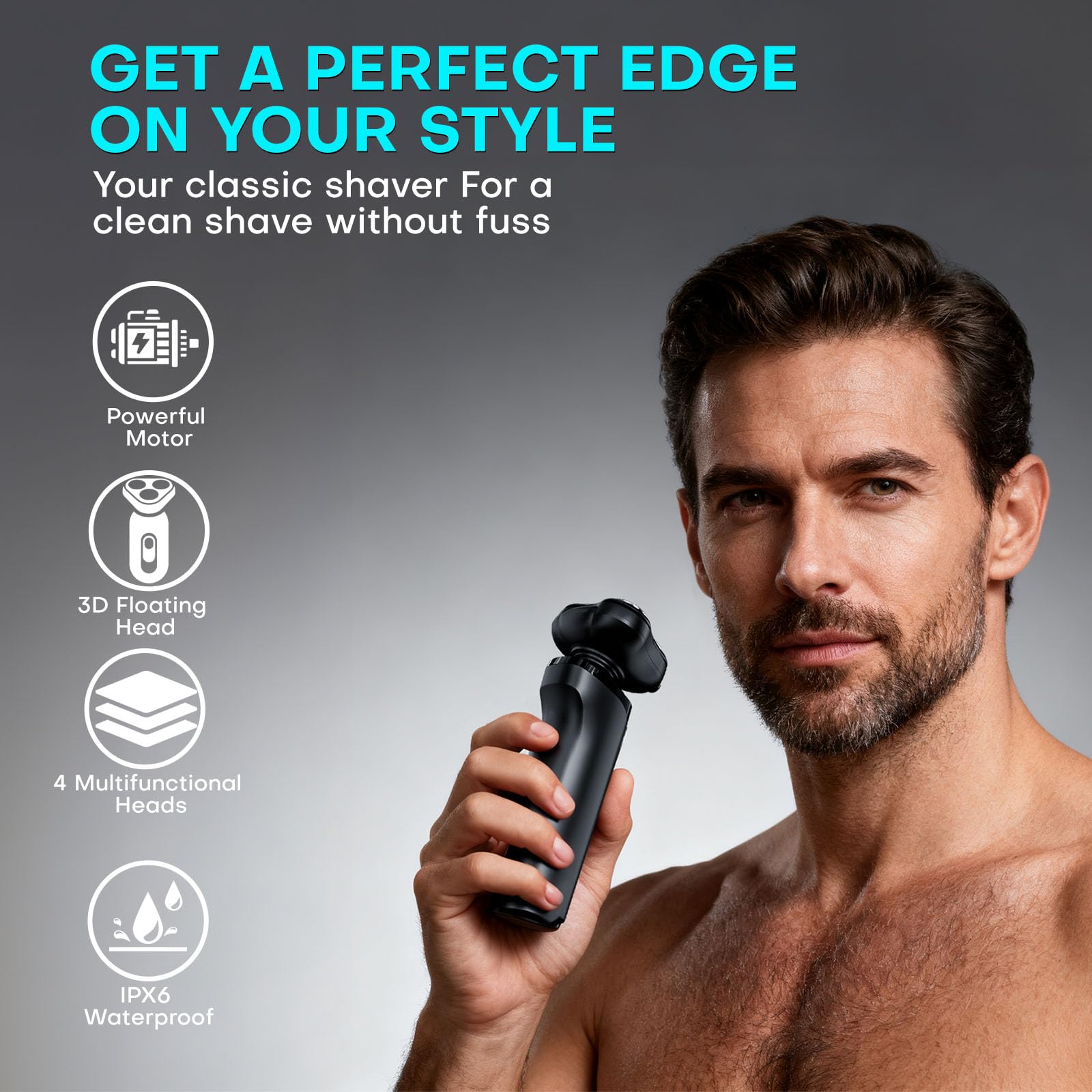 4-in-1 Electric Shaver for Men, USB Rechargeable Rotary Shaver with Beard Trimmer, Facial Cleaning Brush, Nose Hair Trimmer, and Sideburns Cutter