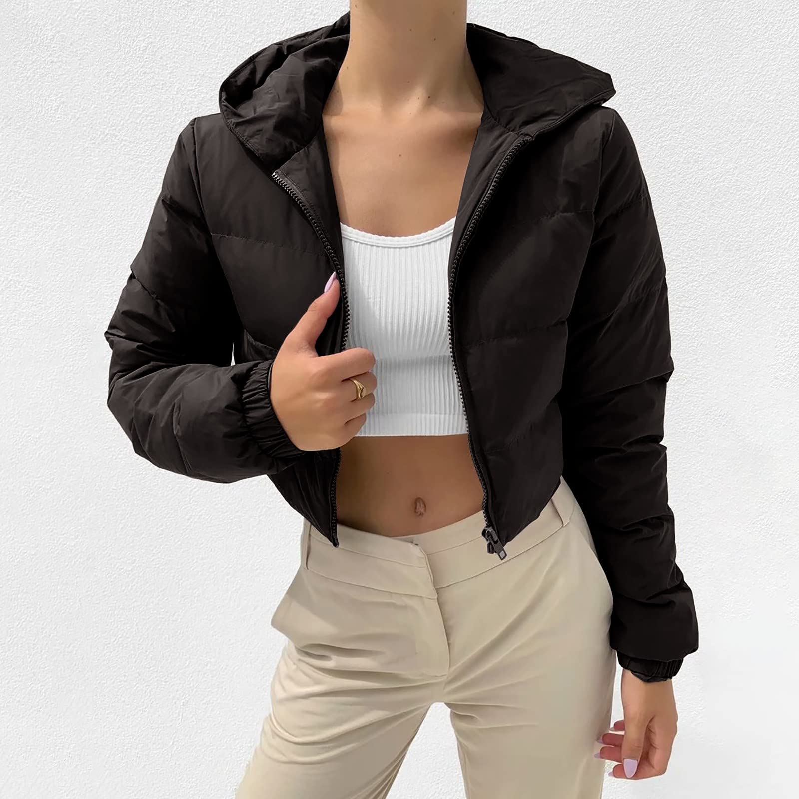 Cappotto Invernale da Donna Caldo Ispessito Soprabito Manica Lunga Cardigan Tinta Unita Giacca Corta con Cappuccio e Cerniera Cappotto Lana Doppio Giubbotto Invernale Donna Elegante