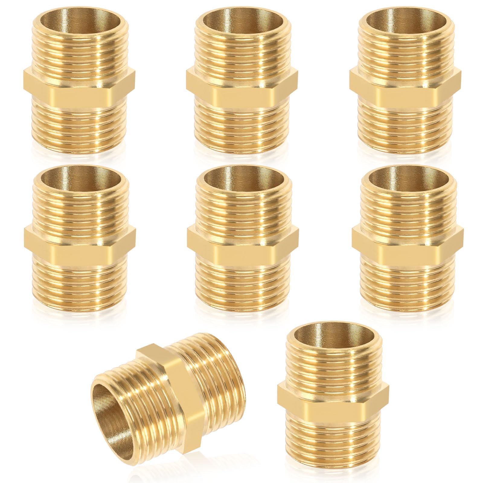 Złączka podwójna 1/2 cala (Ø 20 mm), 8 sztuk mosiężnych gwintów zewnętrznych, podwójna złączka sześciokątna, 1/2", mosiężna złączka gwintowana do ogrzewania instalacji wody pitnej, do projektów