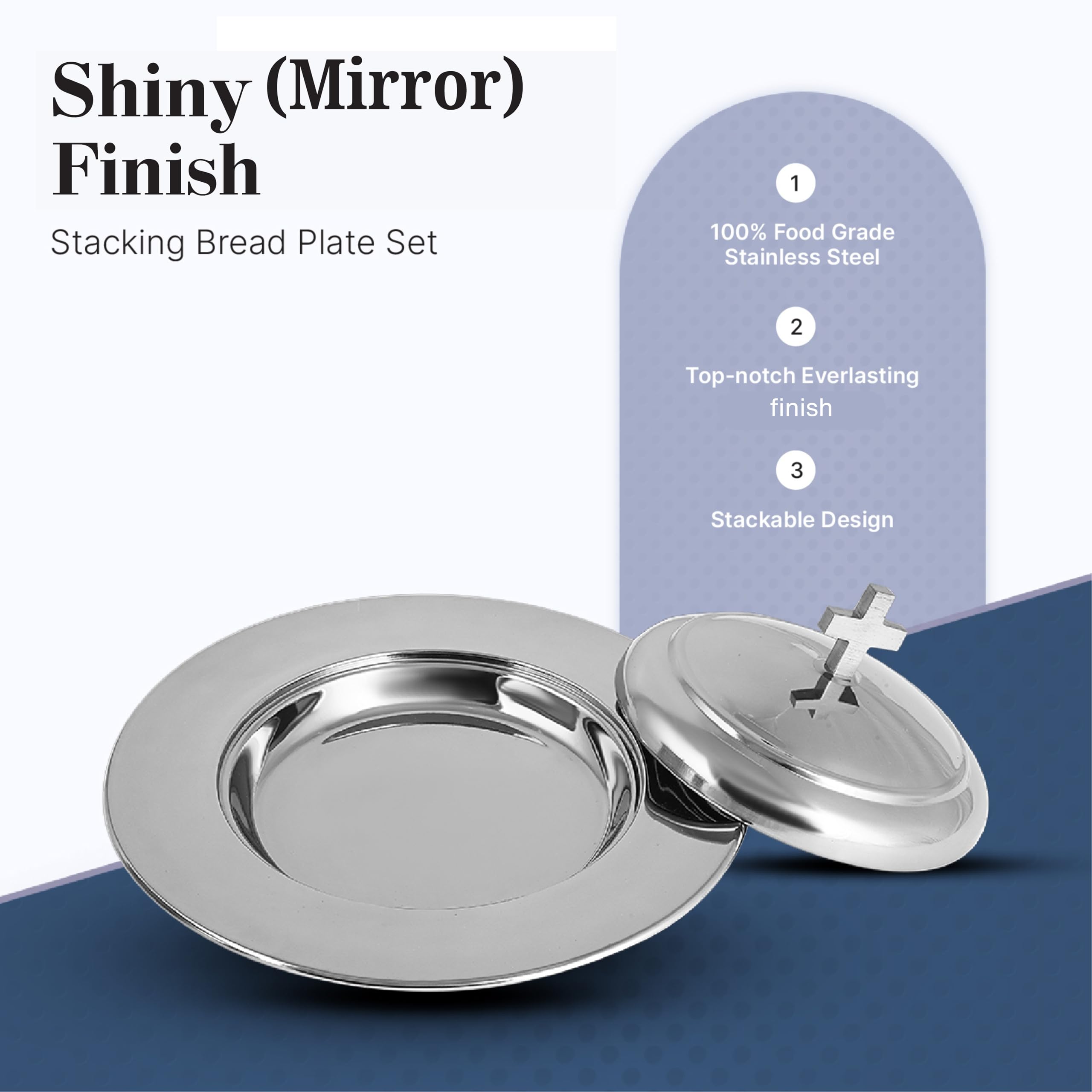 Communion Ware - Plato de pan apilable con tapa, acero inoxidable (espejo/plata)