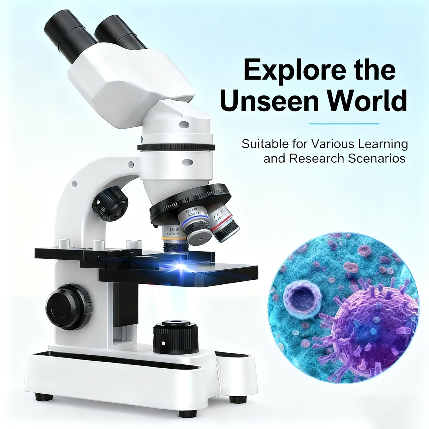 Microscopio Portatile, Microscopio Professionale Binoculare HD con Ingrandimento 40x-1600x, per Studenti e Laboratori, Ideale per Educazione Biologica e Osservazione Precis