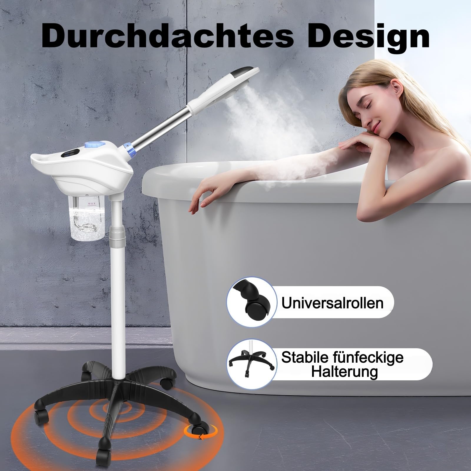 Ozon-Gesichtsdampfer, Dampfmaschine Face Steamer Facial Multifunktions mit 360° Drehbare Düse und Räder, Gesicht Dampfgerät Professionelle mit 860ml Wassertank für Salon und Zuhause