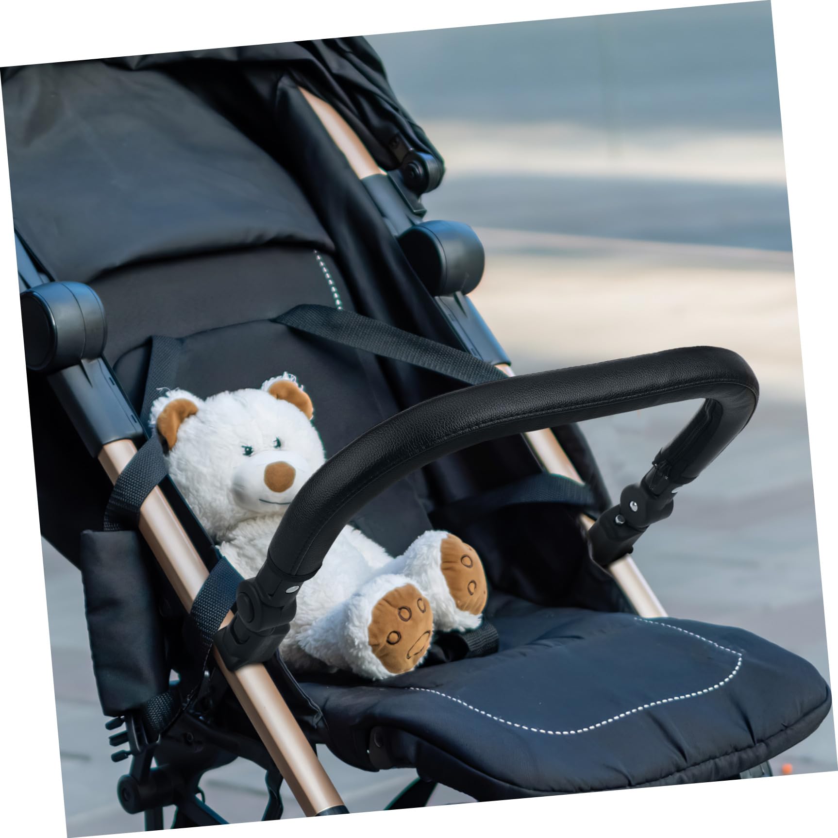 Barra Paraurti Passeggino in Pelle Pu Nera per Tubo 3 Cm | Struttura a Tre Strati, Ferro Ispessito e Schiuma, Staccabile Zip, Regolabile e Rimovibile