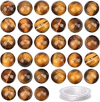 Vista 7 de 100 piezas de cuentas de cristal natural, piedras preciosas redondas sueltas de curación de energía con cordón elástico de cristal para hacer joyas