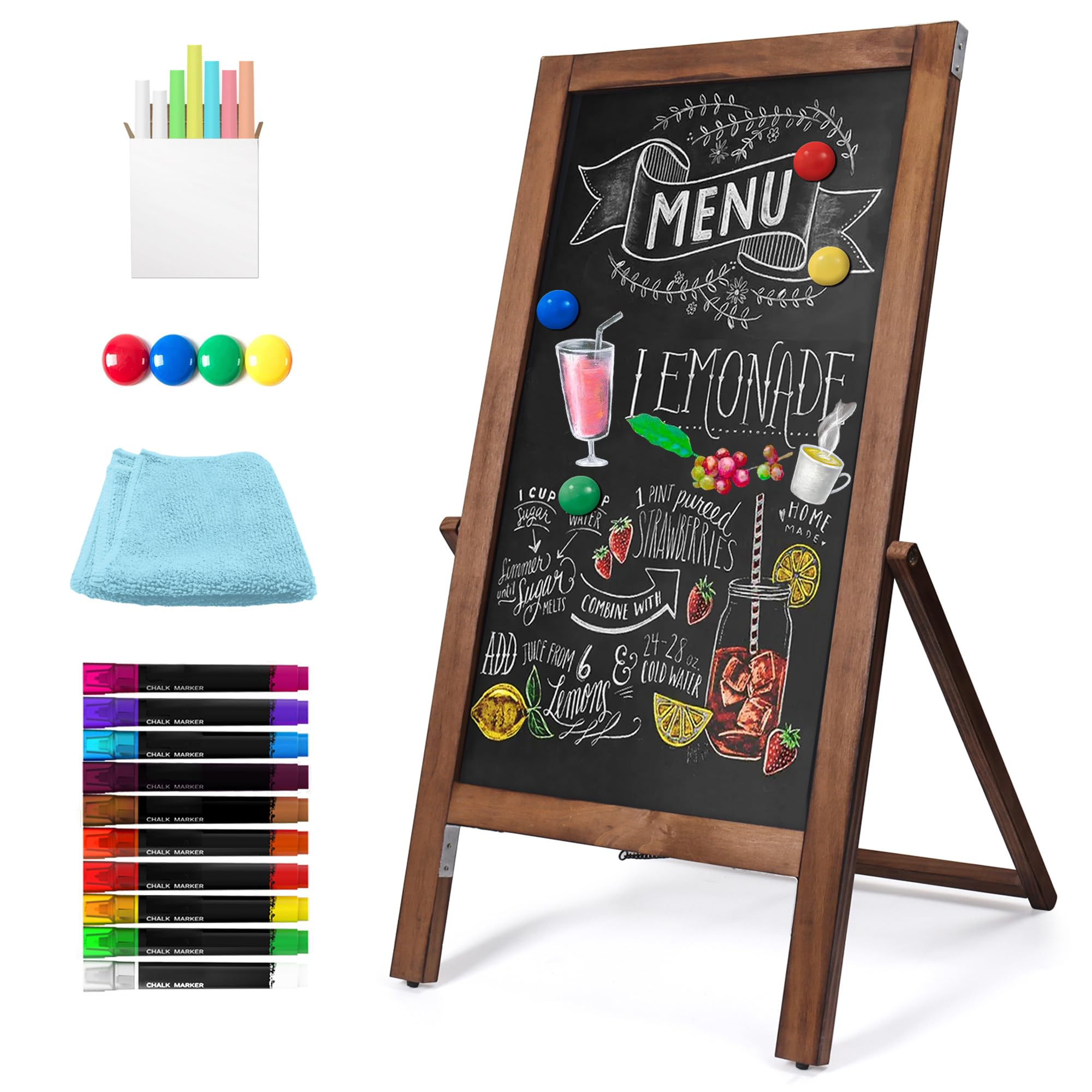 SELEAD Solid Wood Frame Chalkboard with Stand - 40" x 20" Magnetic Double Sided Sandwich Board Signs Outdoor Chalk Board Easel Pizarra for Menu,