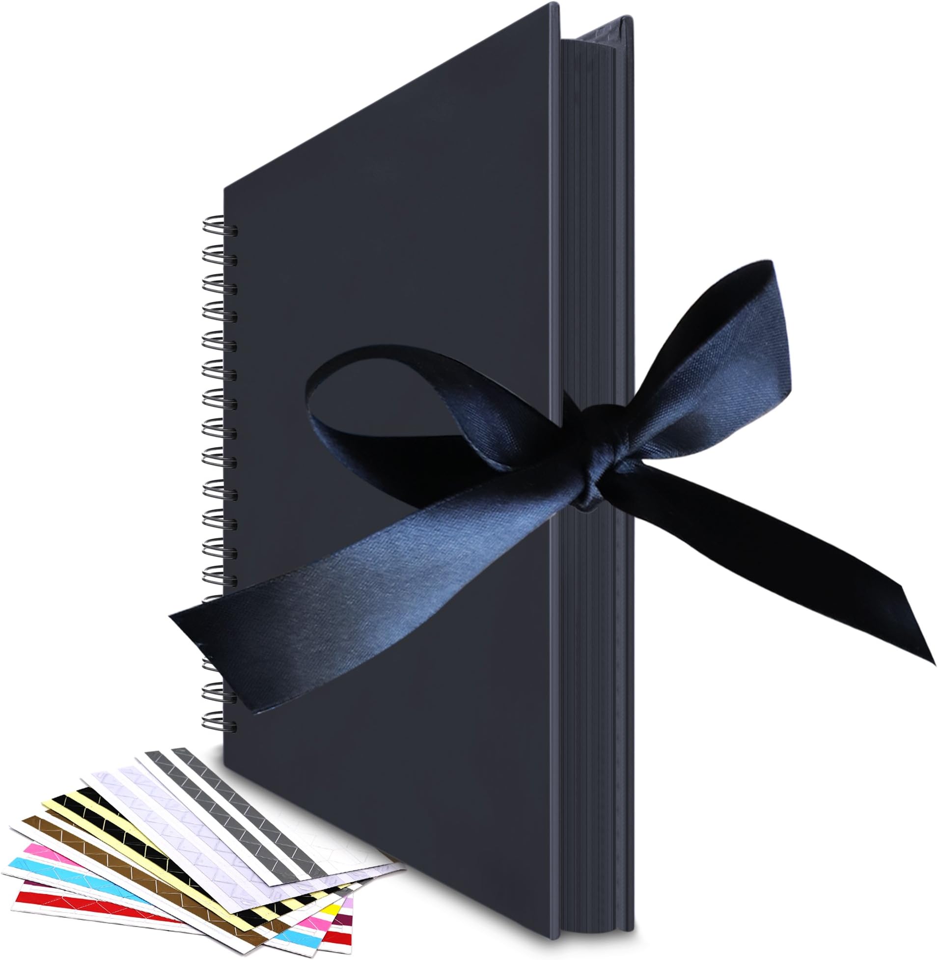 Scrapbook Album, 10x10 inches Black LUNIQI Photo Collection with Ribbon Tie, 80 DIY Pages Craft Paper for Anniversary, Wedding, Birthday, 40 Sheets, 80 pages) with 6 Corner Stickers(102 * 6 pcs)