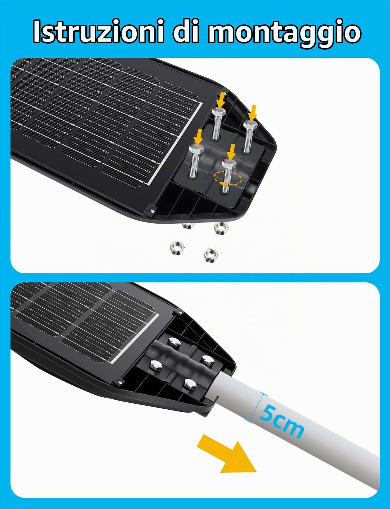 Aigostar- 4Pz 200W Lampione Solare da Esterno con Sensore di Movimento, Telecomando, Impermeabile IP65, 2000LM Luce Fredda 6500K, Lampioni Solari LED per Giardino, Cortile, Strada,Non Include il Palo