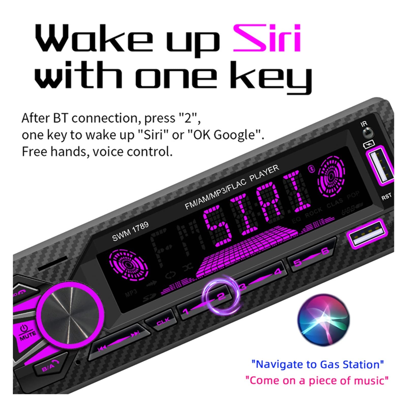 Stéréo Bluetooth 1din 1din 1Din Mp3 Joueur FM Émetteurs 60wx4 Aux Saisir ISO Contrôle Vocal de Support de Port avec localisateur de Voitures,Compatible avec La Plupart des Appareils