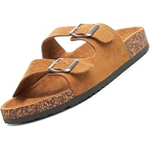 Alpine Swiss Womens Double Strap Contour Sandals | Adjustable Buckle Slides | Vegan Leather Footbed Sandals | Ergonomic Cork-Inspired Sole | Casual Summer Footwear Slip On Slides with Buckles