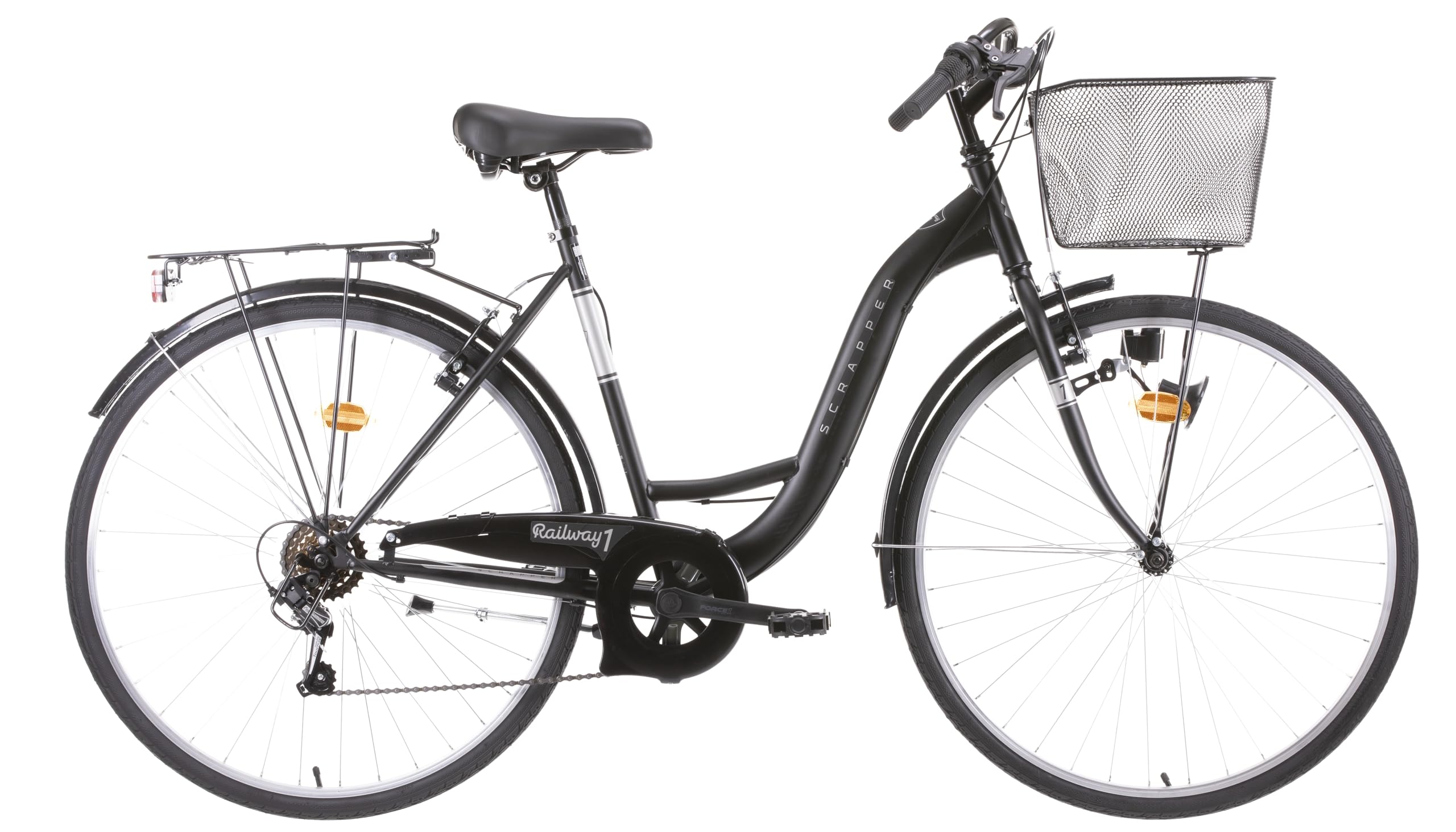 Vélo Rétro 26'' Cadre Acier 6 Vitesses, dérailleur Shimano et poignée tournante + équipement City + Panier