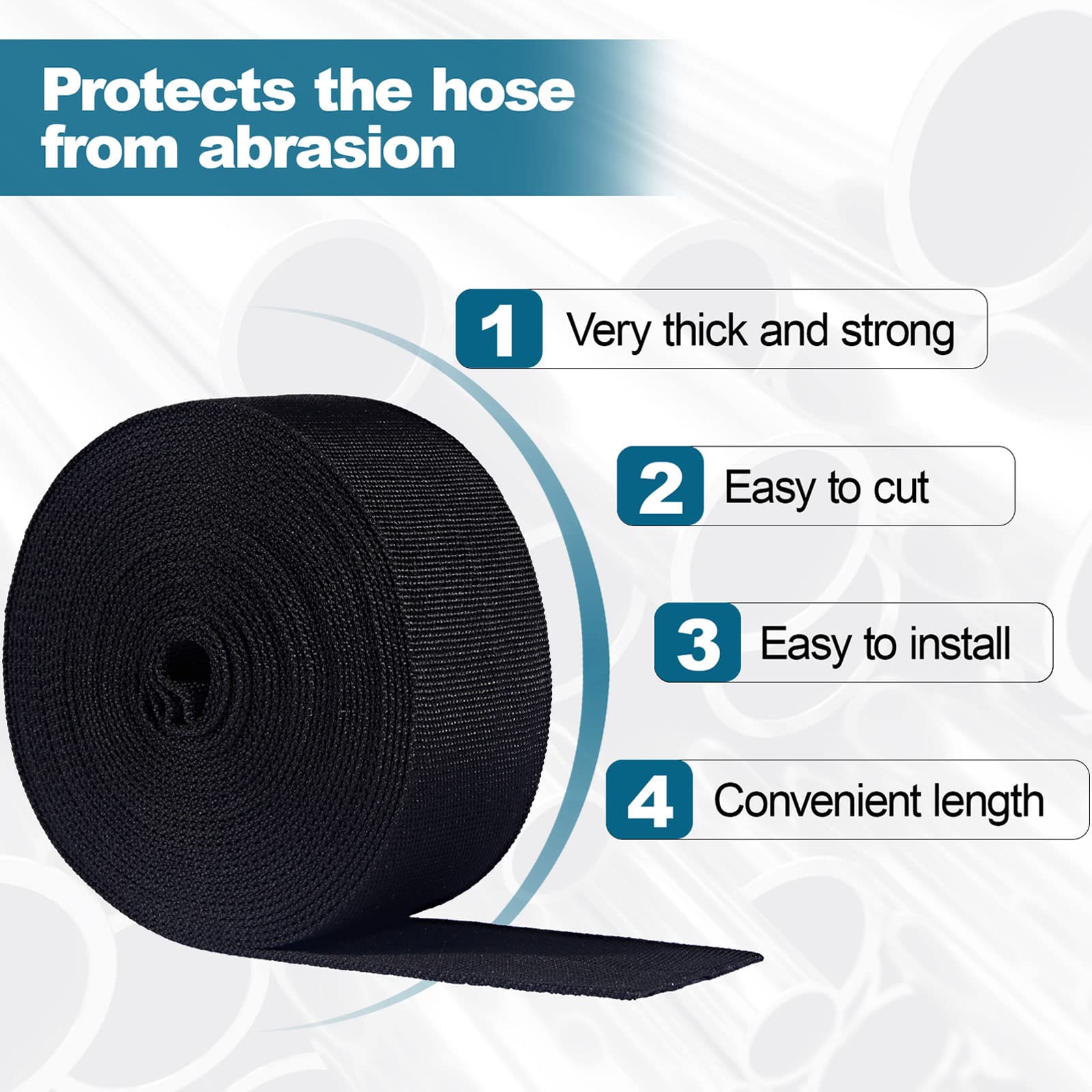 Funda protectora de nailon para manguera hidráulica de 25 pies, cubierta de cable de soldadura para protección contra la abrasión de larga duración, diámetro interior de 2.25 pulgadas, color negro