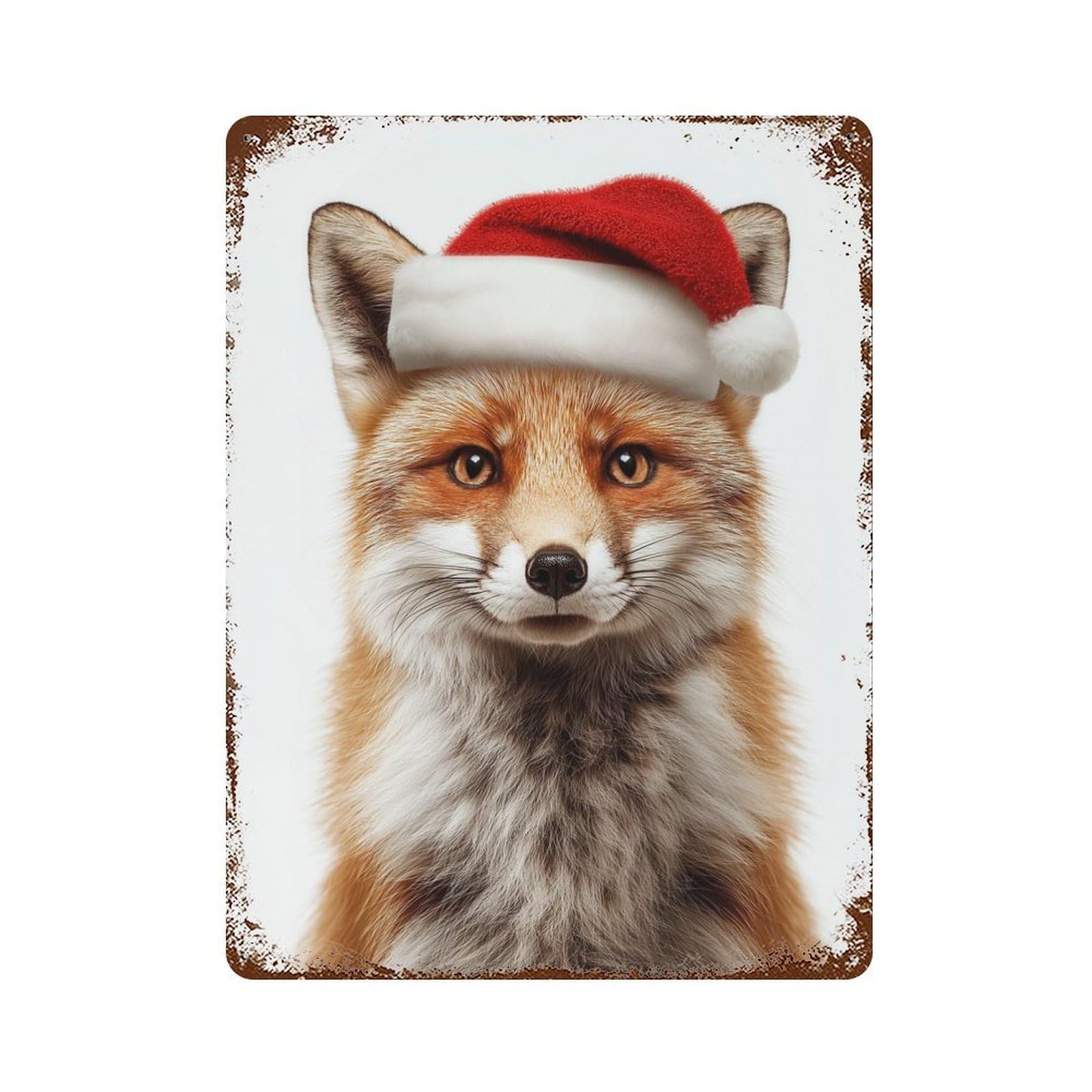 Retro Metal Sign with Christmas Fox Wearing A Santa Hat Design 15.7"x11.8", for Living Room, Hallway And Home Decor, Farmhouse Wall Decor