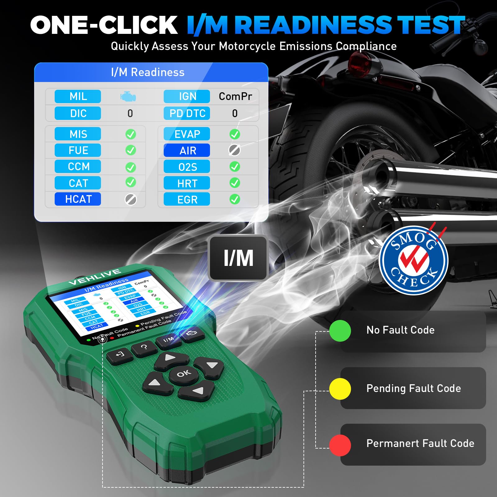 Outil de mesure de diagnostic de système de moto, scanner OBD2 avec test de tension, lecteur de code défaut de moto avec test rapide compatible avec Yamaha, Honda, Kawasaki, Generation, KYMCO