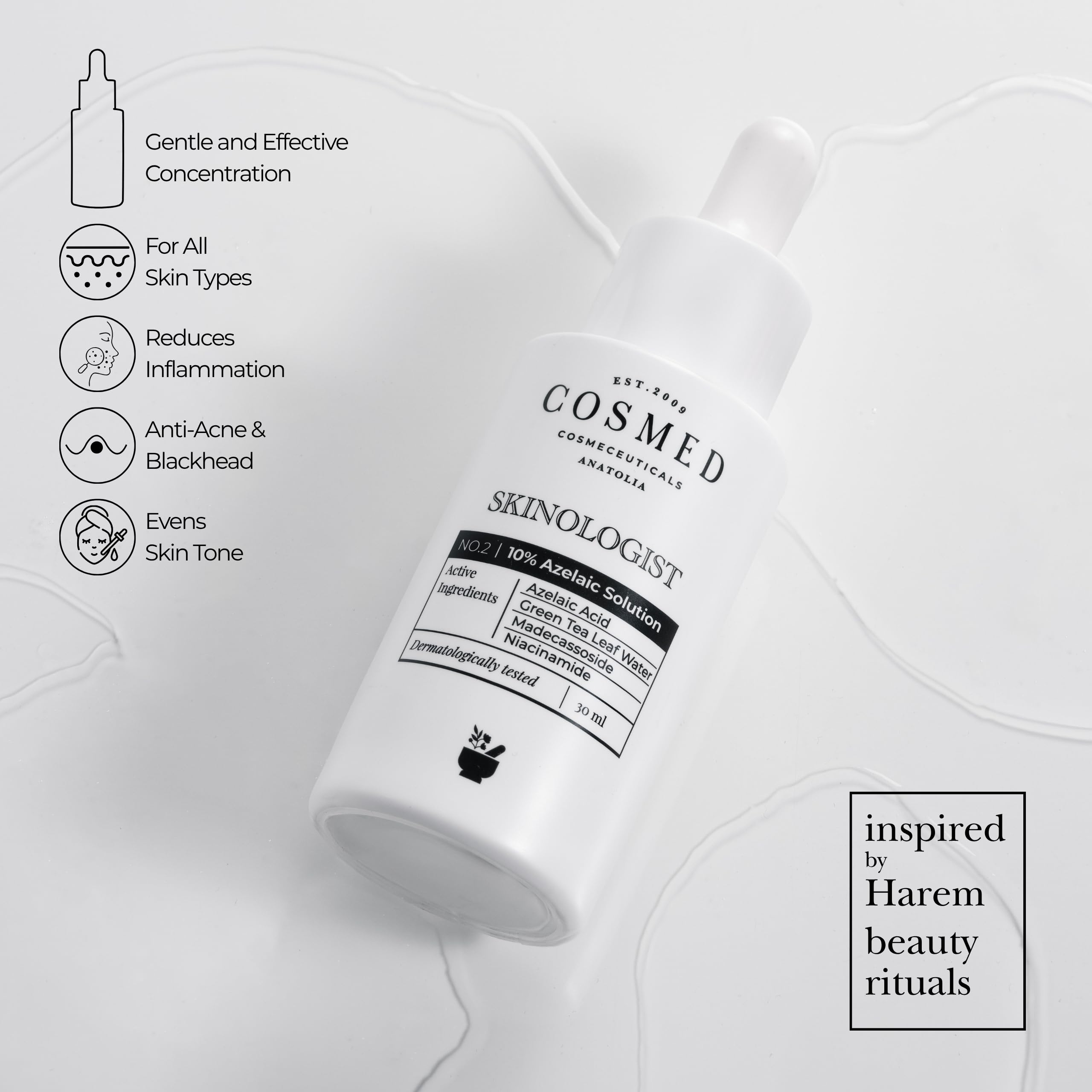 Cosmed Azelaik Asit ve Yeşil Çay İçeren Leke Karşıtı Serum - 10% Azelaic Solution - 30 ml
