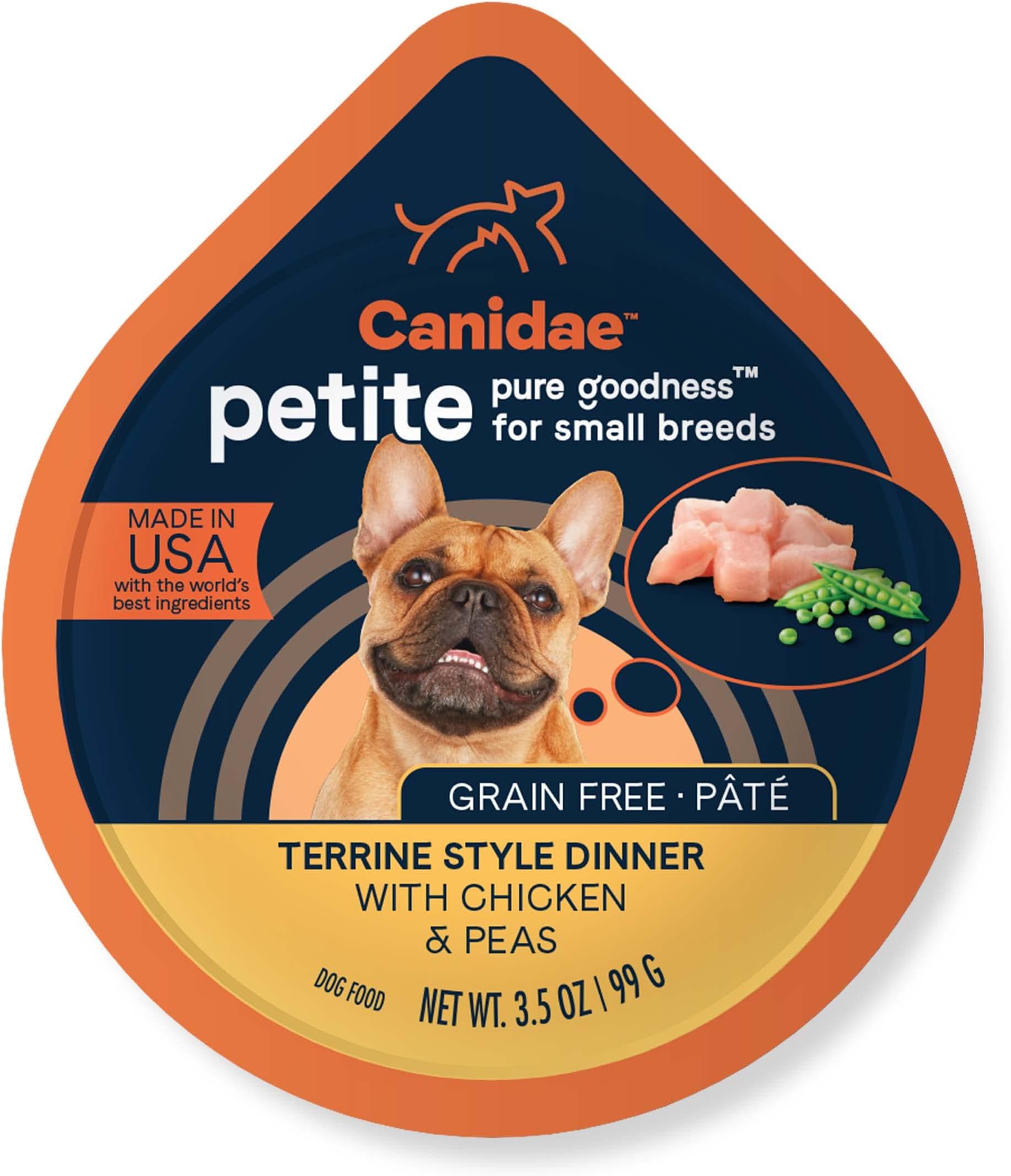 Pure Petite Premium Wet Dog Food for Small Breeds, Pate with Chicken & Peas, 3.5 oz, (Case of 12) Grain Free