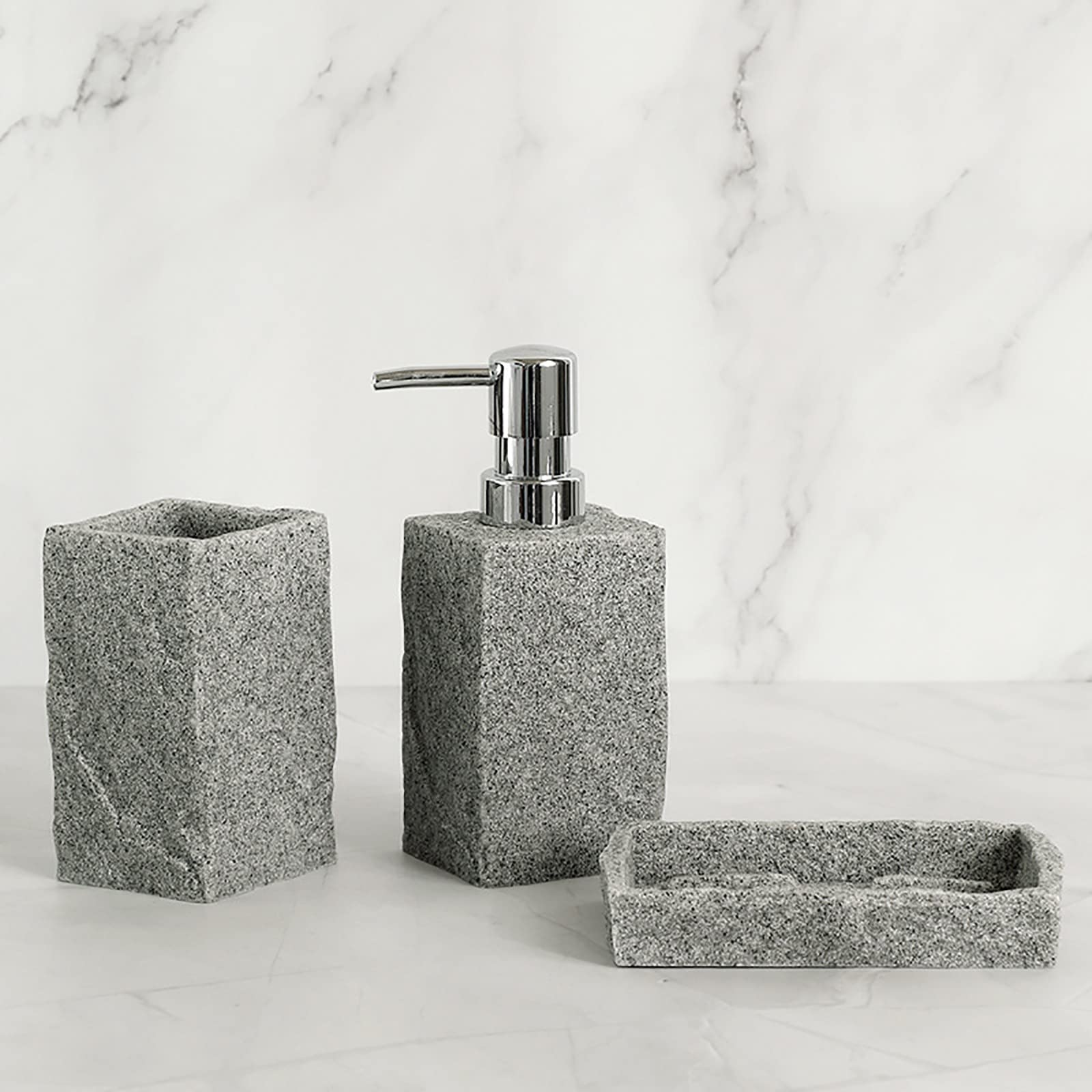 Juegos de Accesorios de baño, Simple Resina Acesorios Cuartos de Baño 4 Piezas con Escobillas de Baño Dispensador Jabon Baño Jabonera Baño Porta Cepillo de Dientes Mármol