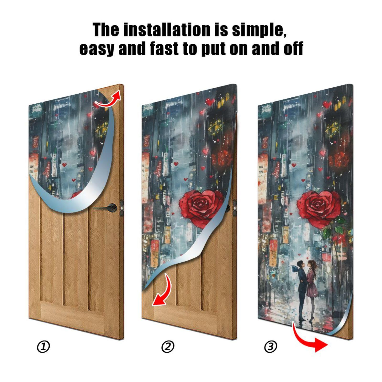FLildon Romantic Rose Valentine's Day Door Cover Decoration, Party Accessory Porch Decor for Festive Ornament Room Door Covers 36 x 98 Inch