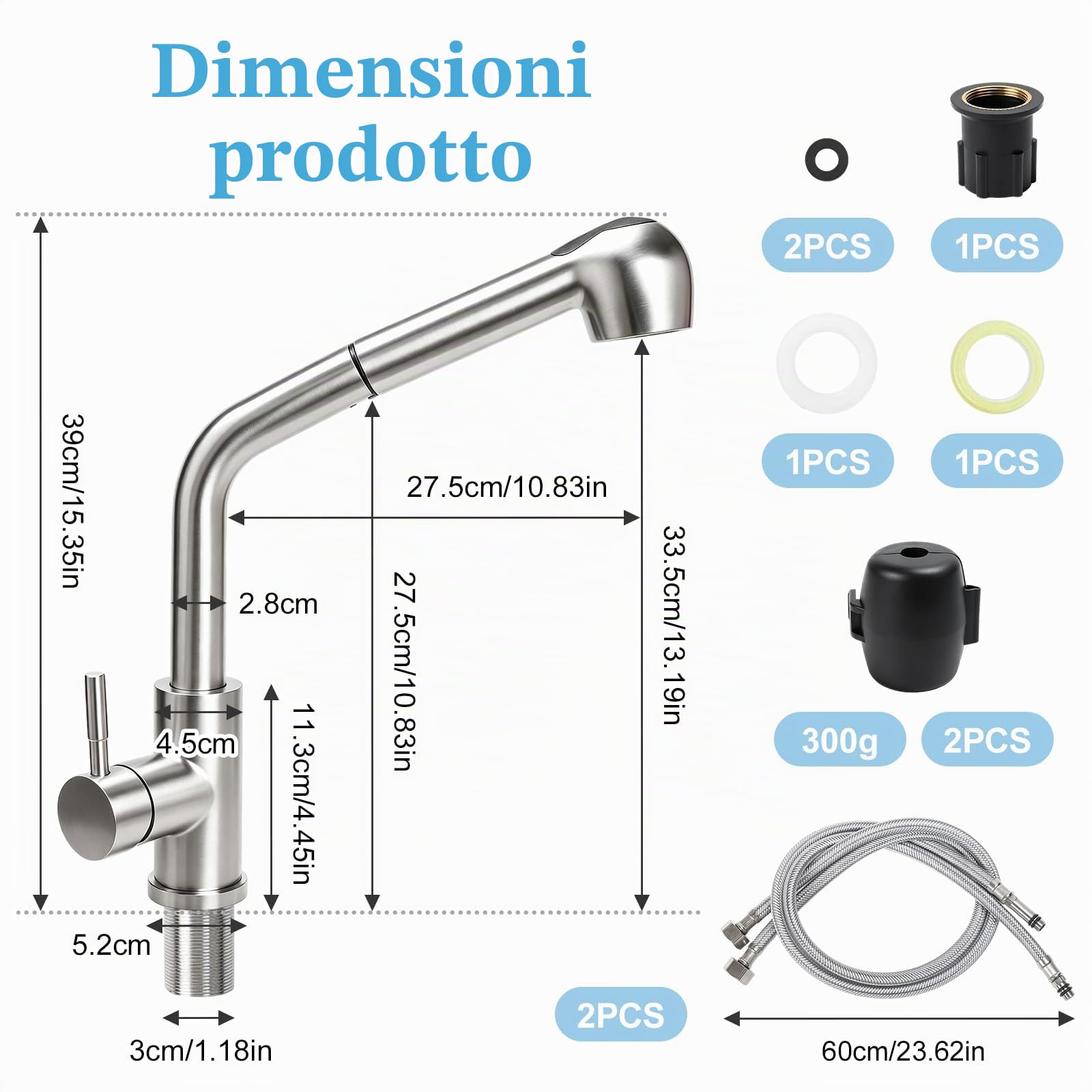 Rubinetto Lavello Cucina con Doccetta Estraibile Miscelatore