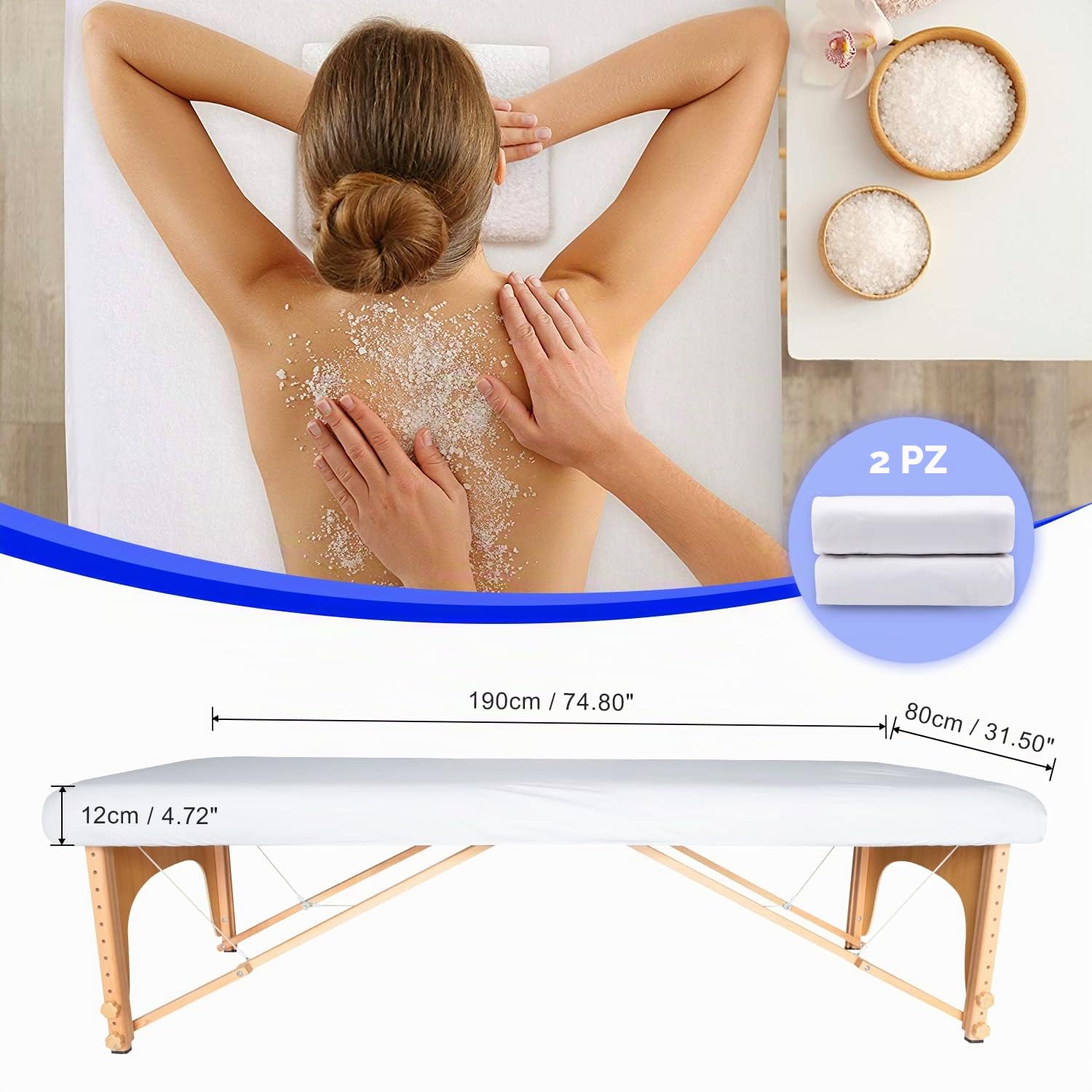 2pcs Copertura Protettiva per Il Viso per Lettino da Massaggio, Impermeabile Coprilettino Estetica con Elastici, Lavabile Coprisedia per Lettino da Massaggio (80 x 190cm senza foro)