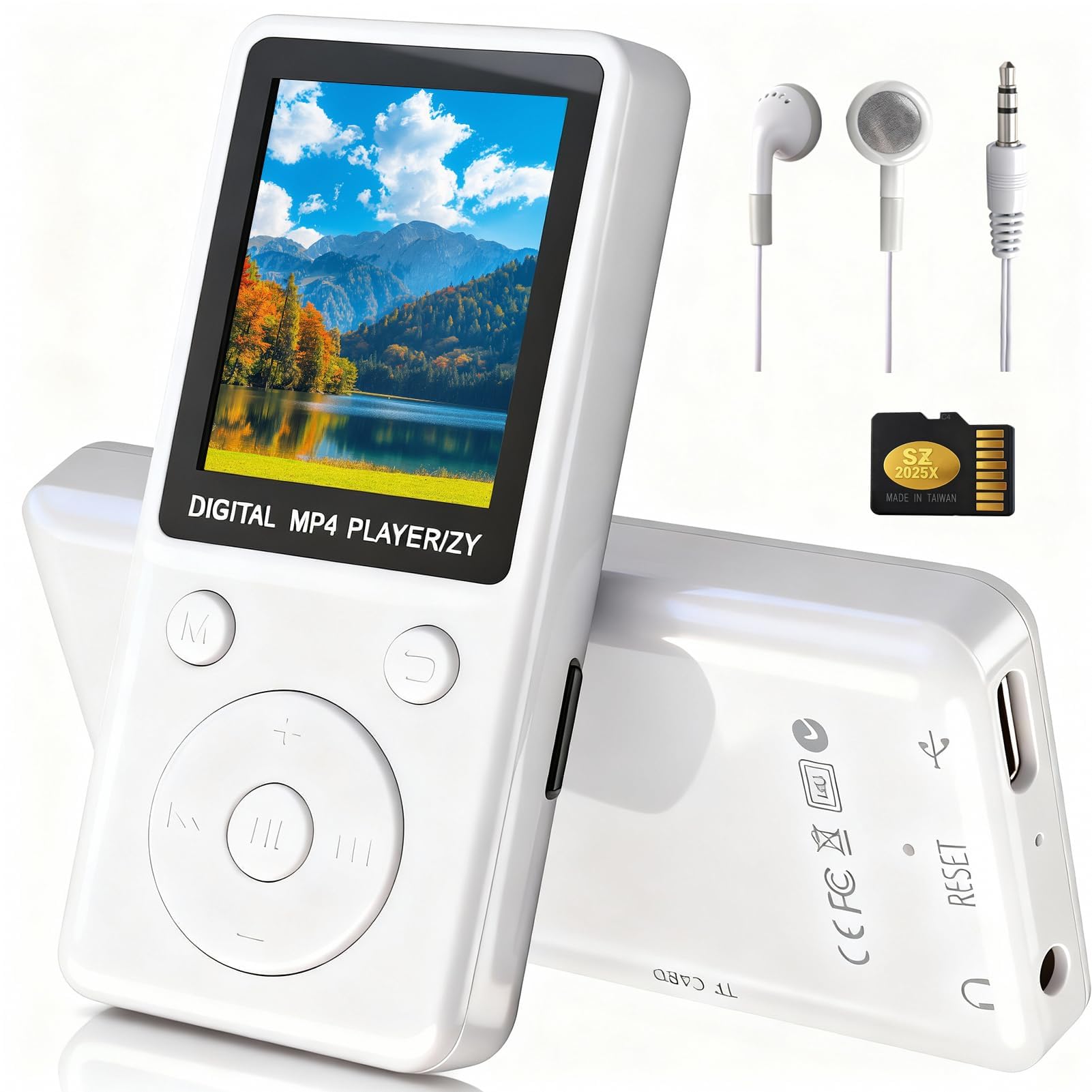 MP3 Player mit Bluetooth 5.2, 32GB Speicherkarte, 1,8 Zoll TFT Farbbildschirm, tragbarer Musikplayer mit Lautsprecher, FM Radio, Sprachaufnahme, E-Book, Video, Fotobetrachter, für Sport