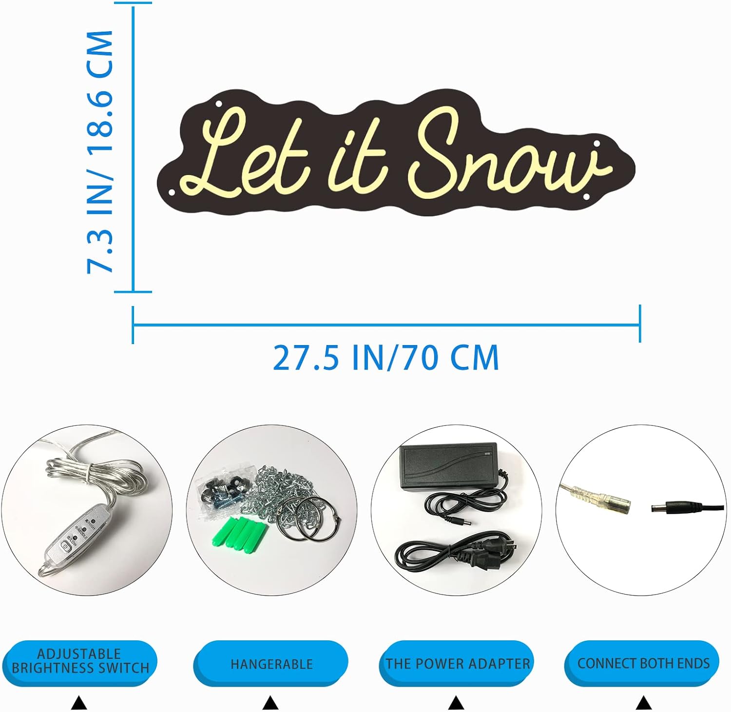 Let It Snow Neon Sign-Acrylic Adjustable Brightness Custom Light Signs Indoor Bedroom Room Wall Decor Led Neon Sign Bar Christmas Party Wedding Girl Boy Living Room Office(Warm White-27.5×7.3 IN)