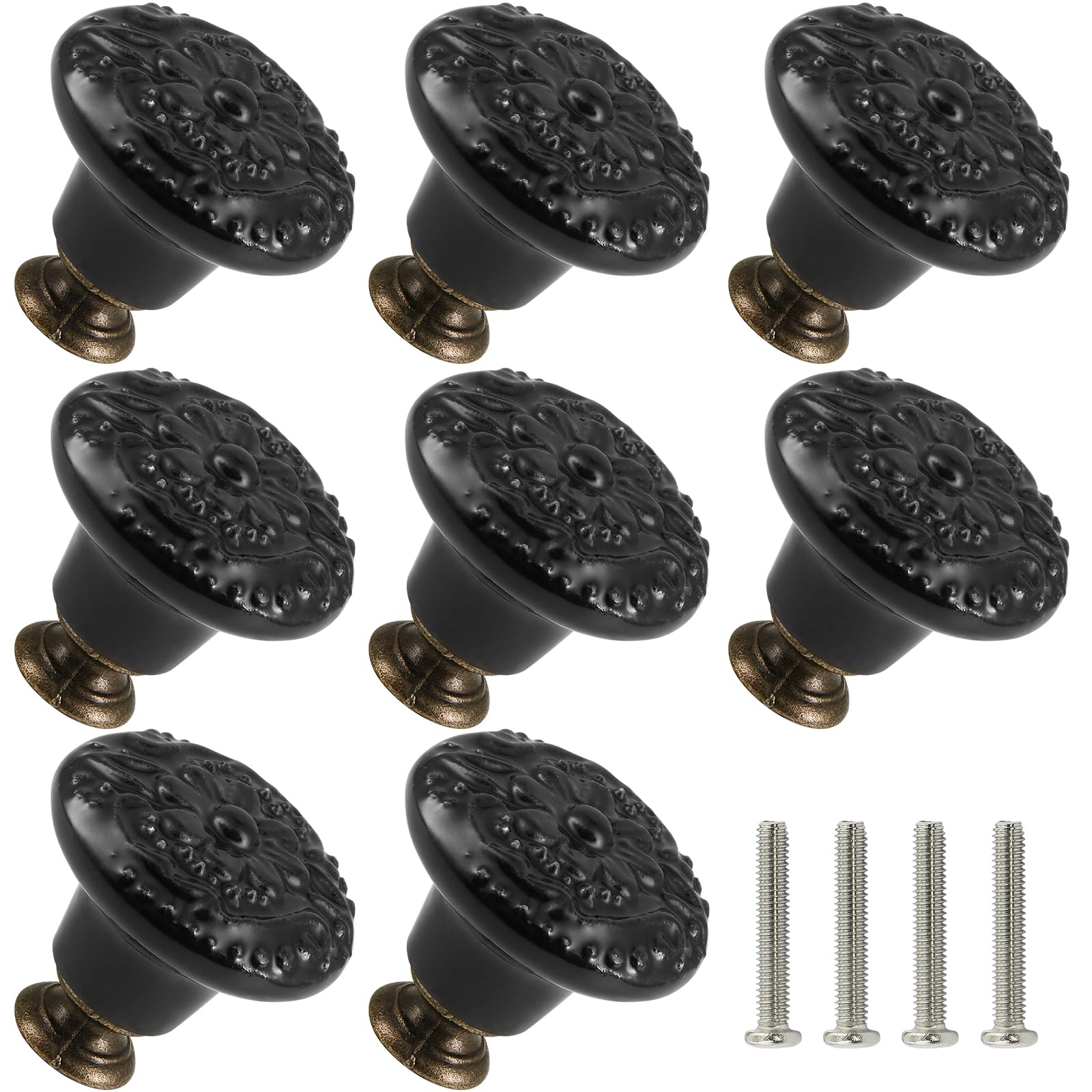 Zernmiarder Black Ceramic Knobs 10 Pack - Vintage Cabinet Knobs Retro Dresser Knobs - Flower ...