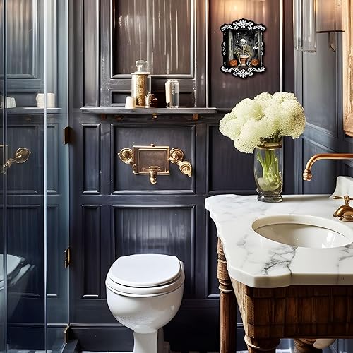 Miniatura 4 de Pinetree Art Decoración de pared de baño de Halloween, arte de pared gótico de esqueleto para decoración de inodoro