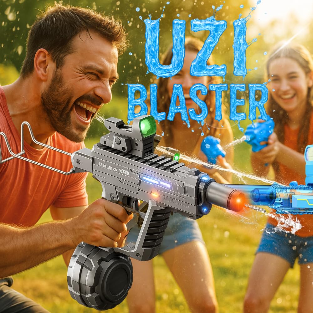 By L.T Pistola de Agua Eléctrica | Juegos Acuáticos Disparo Automático Cacha Retráctil Visor Holográfico Cañón LED de Deflagración | Juguete de Verano para Niños y Adultos