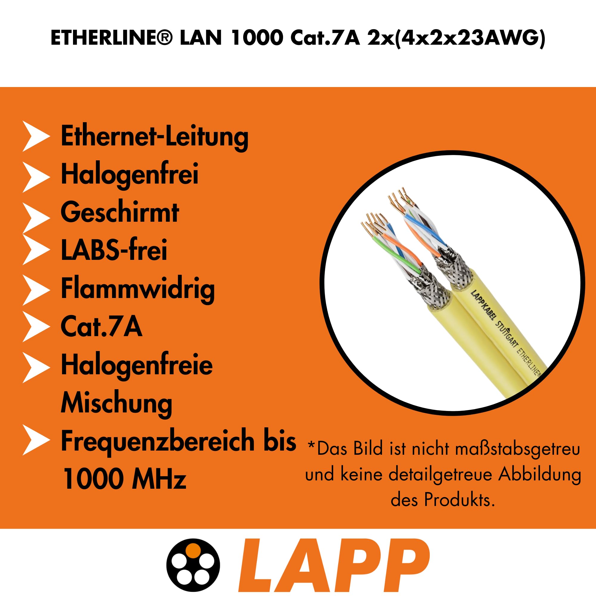 Lapp 10m ETHERLINE LAN Kabel Cat.7A Duplex - Netzwerkkabel 1000 MHz
