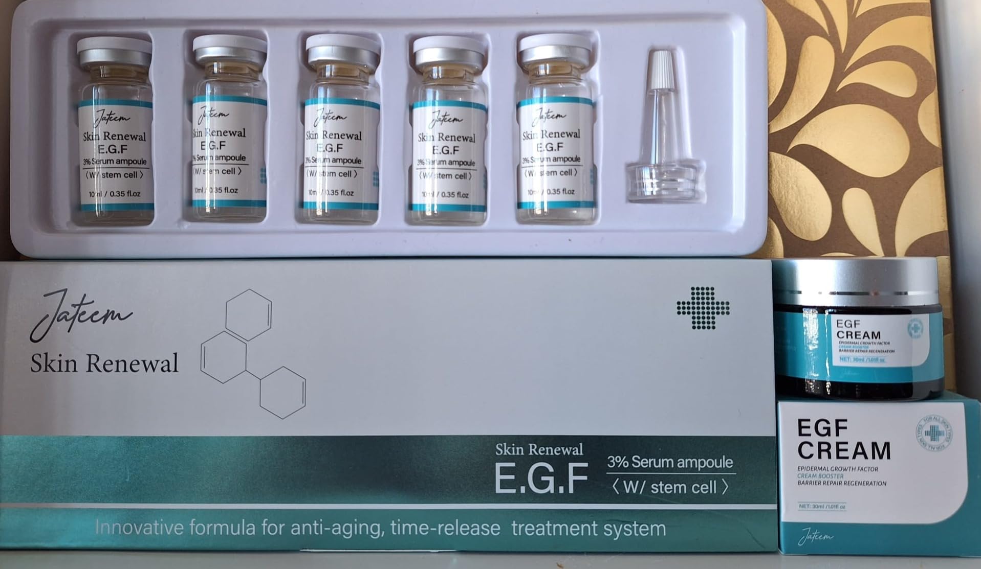 Set aus Creme EGF und Serum Ampullen 5mlx10 St, Oligopeptide Konzentrat für Hautbilderneuerung, Narben, Falten, Flecken Konzentrat, Microneedling, Lifting, Made in DE