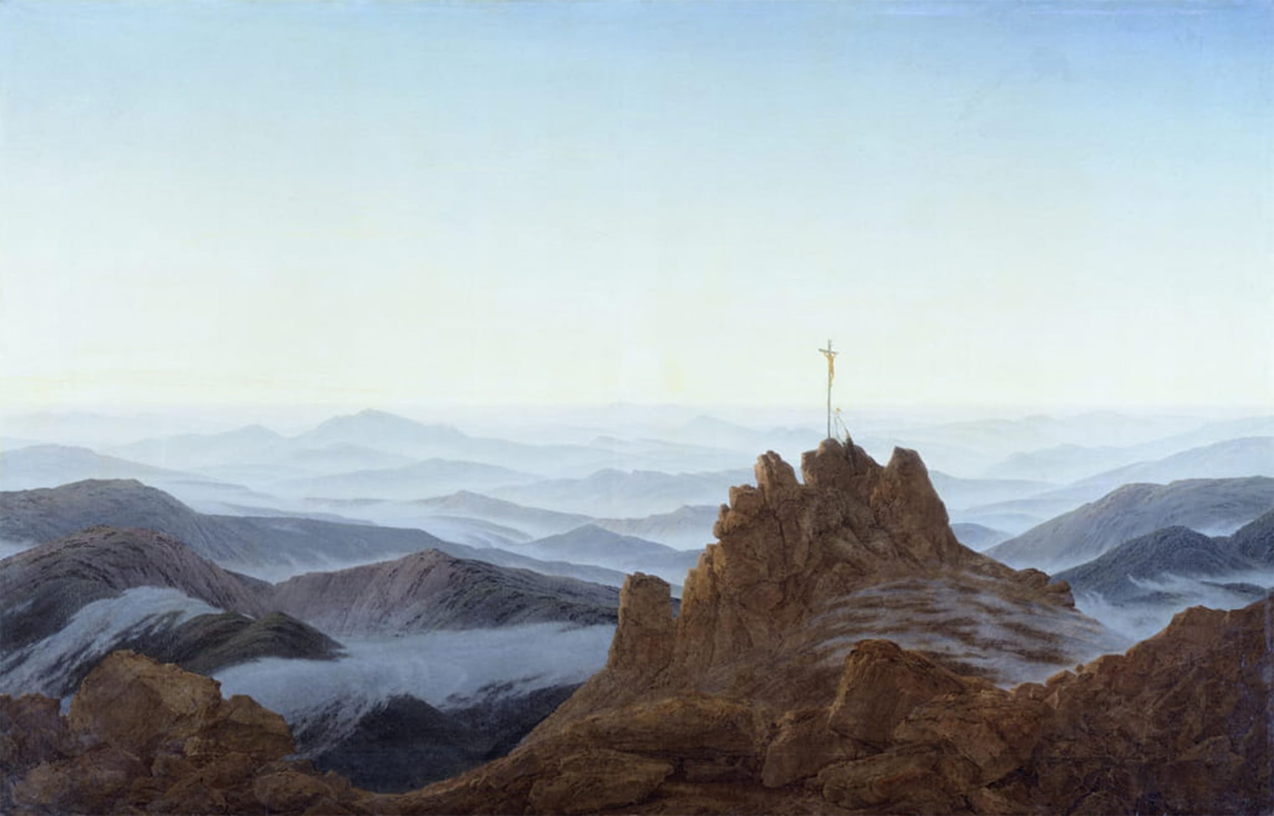 Artxlxxbn No Frame Famous Painting Canvas Artwork Graffiti Print Morning In The Mountains By Caspar David Friedrich Portrait Canvas Image For Home Decor 60X90cm