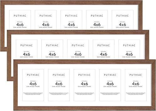 8x24 Oak Wood Picture Frame - 8x24 Photo Frame with Mat Display 5Pcs 4x6 Photos, 4x6 Picture Frame Wood, Natural Solid Wooden Picture Frames for Wall Art Photo and Prints(3 Pack, Walnut)